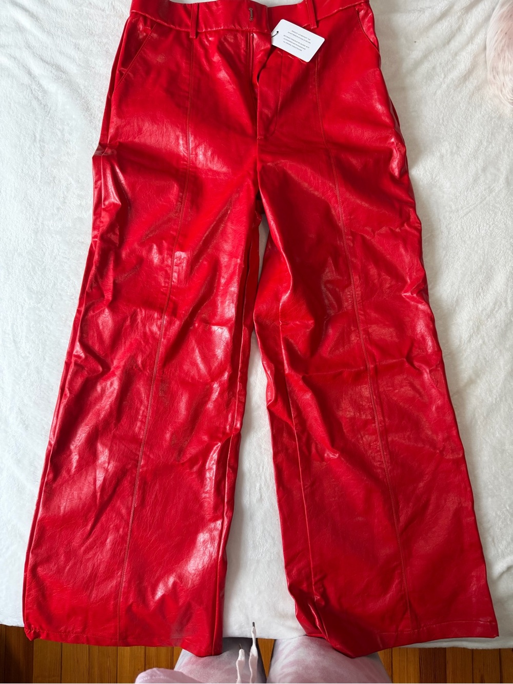 Women’s Red Faux Leather Wide-Leg Pants -  Bright Red